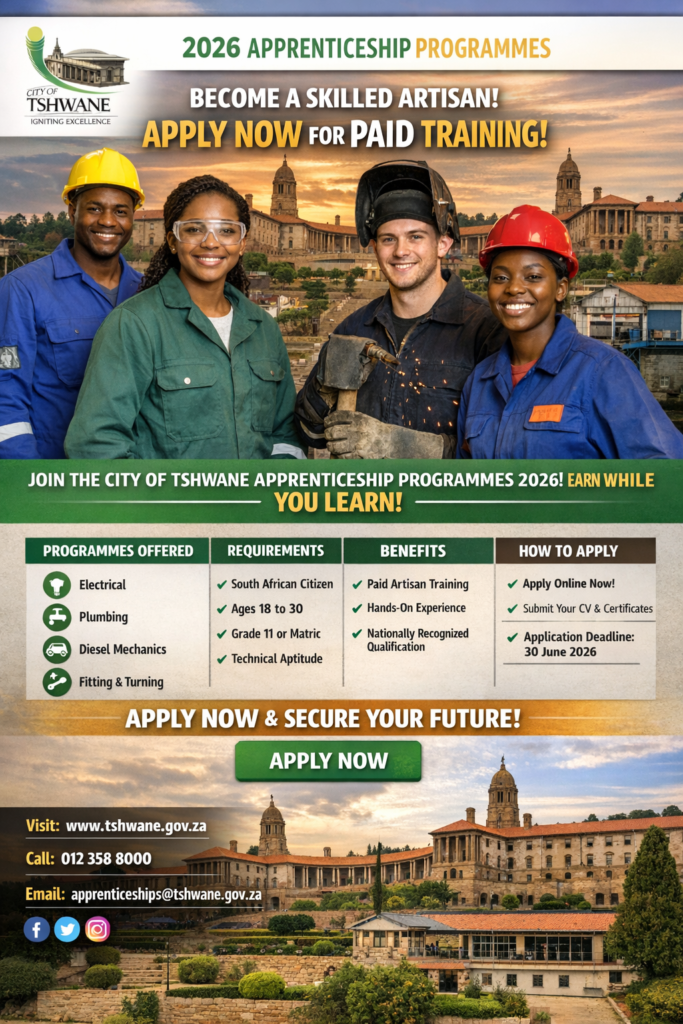 City of Tshwane Opens 2026 Apprenticeship Programmes: Apply Now for Paid Artisan Training